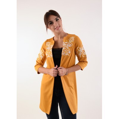 Embroidered cardigan "Ellada" mustard